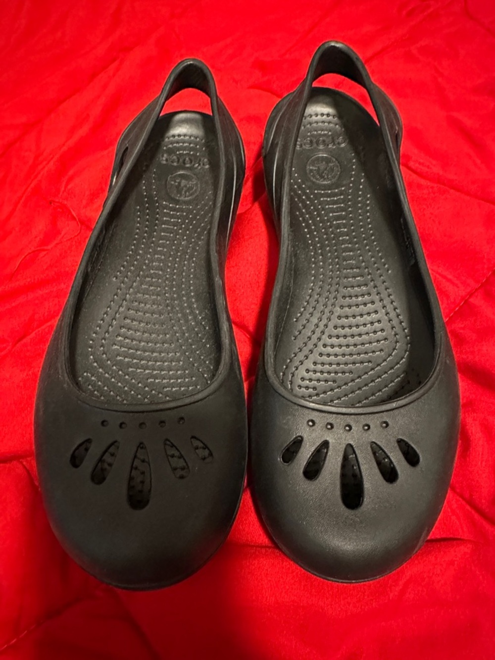 CROCS Black Perforated Slingback Flats